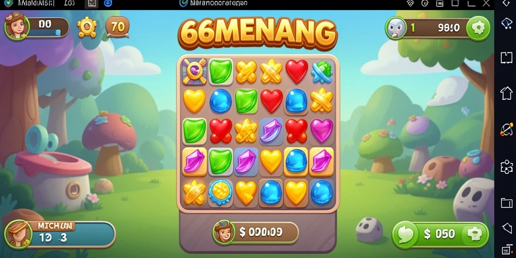 Tampilan gameplay 66MENANG dengan permata yang berwarna-warni.