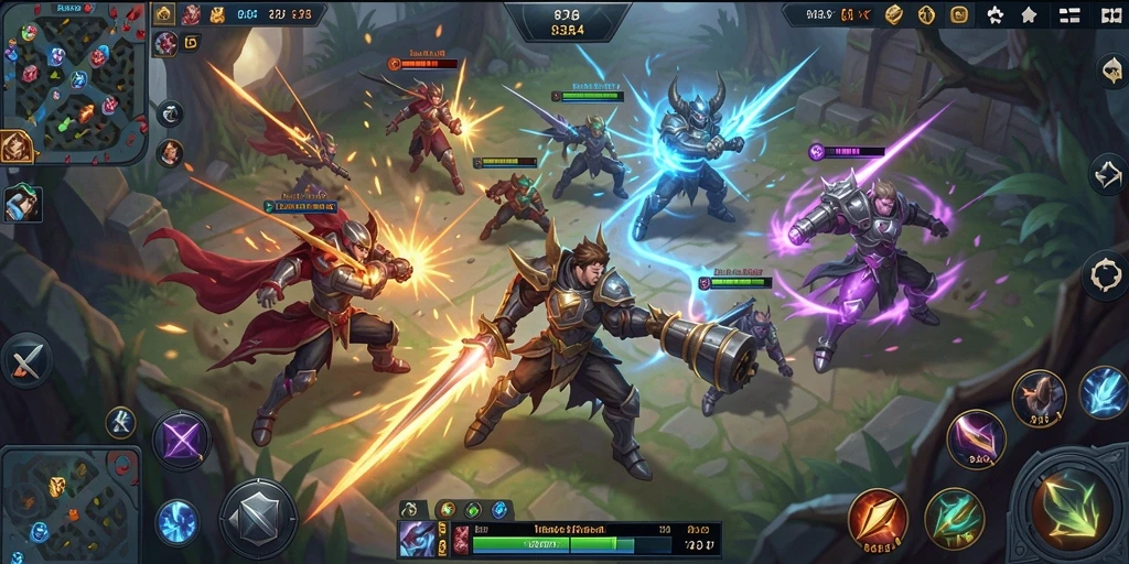 Tampilan gameplay menarik dan intens dalam pertempuran MOBA.
