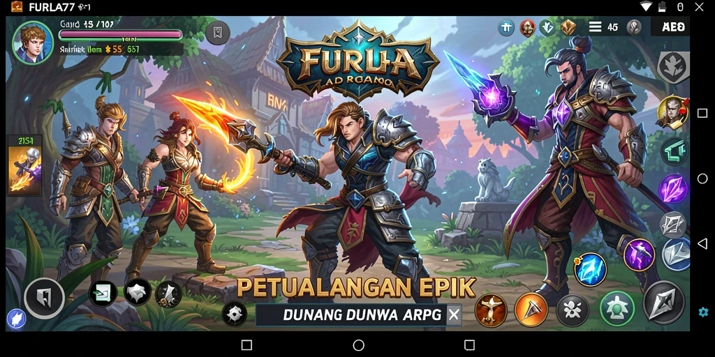 Tampilan action seru dalam gameplay FURLA77 dengan karakter yang epik.