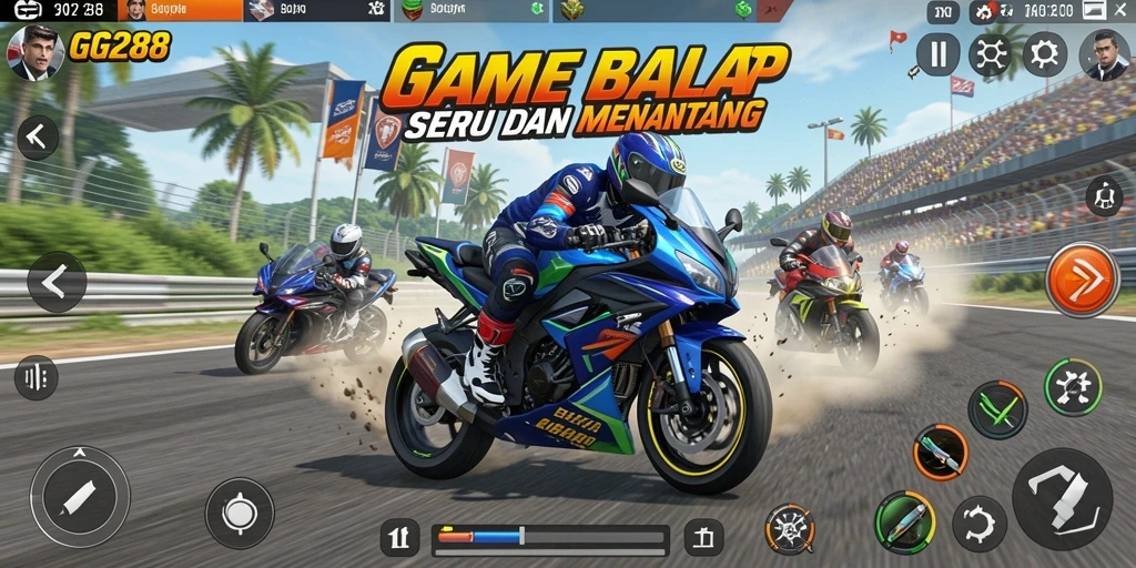 Gameplay mendebarkan GG288 saat balapan di lintasan.
