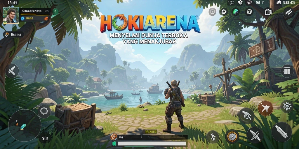 Screenshot gameplay HOKIARENA yang menampilkan dunia terbuka yang luas.