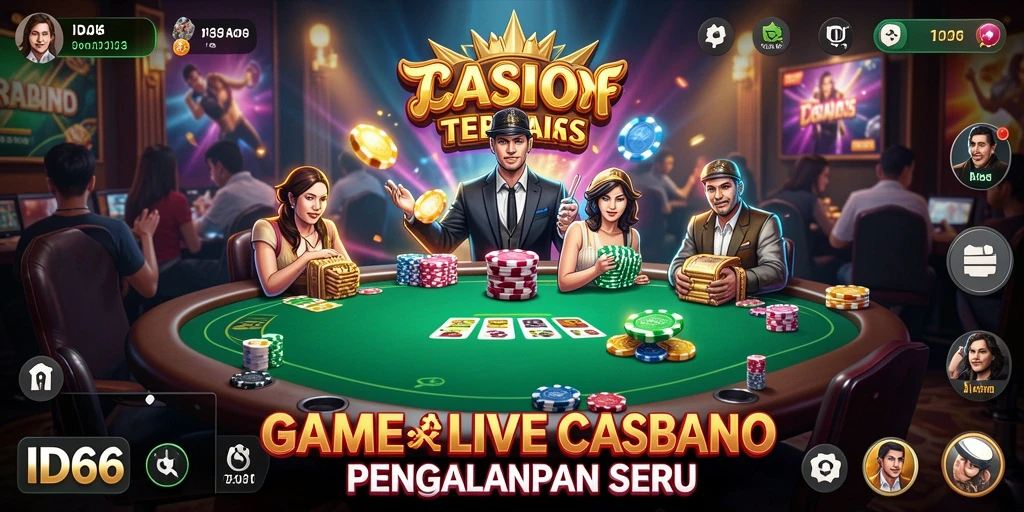 Menampilkan gameplay menarik Live Casino di ID66 dengan dealer yang ramah.