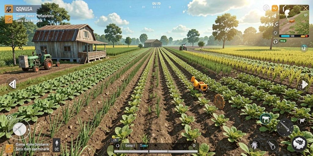 Tampilan gameplay QQNUSA menunjukkan dunia pertanian yang indah dan interaktif.