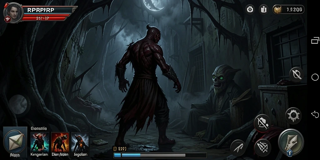 Screenshot gameplay RPRPRP menampilkan suasana mencekam yang khas.
