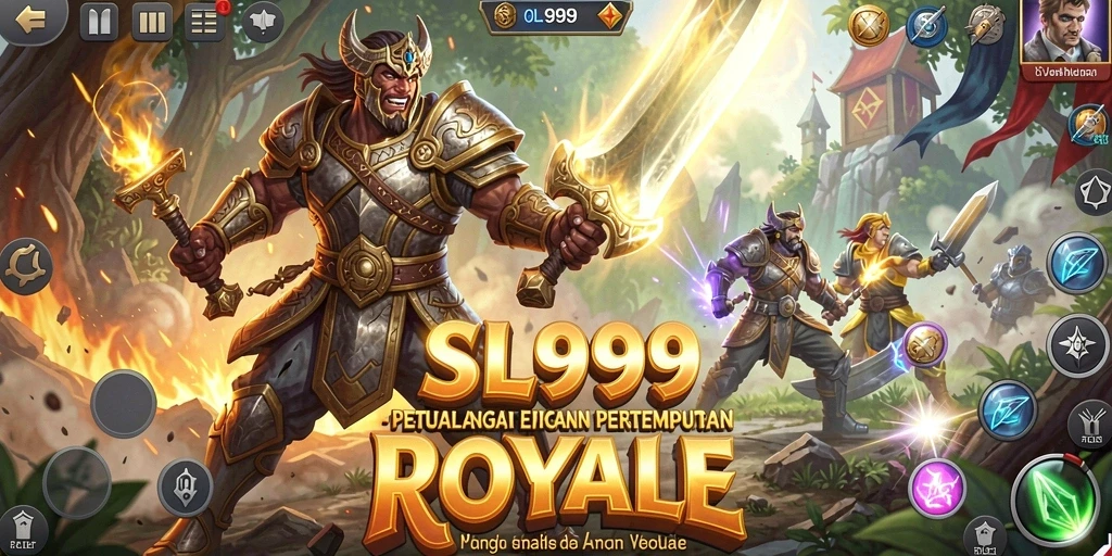 Tangkapan layar SL999 menampilkan aksi pertempuran yang penuh adrenalin di arena luas.
